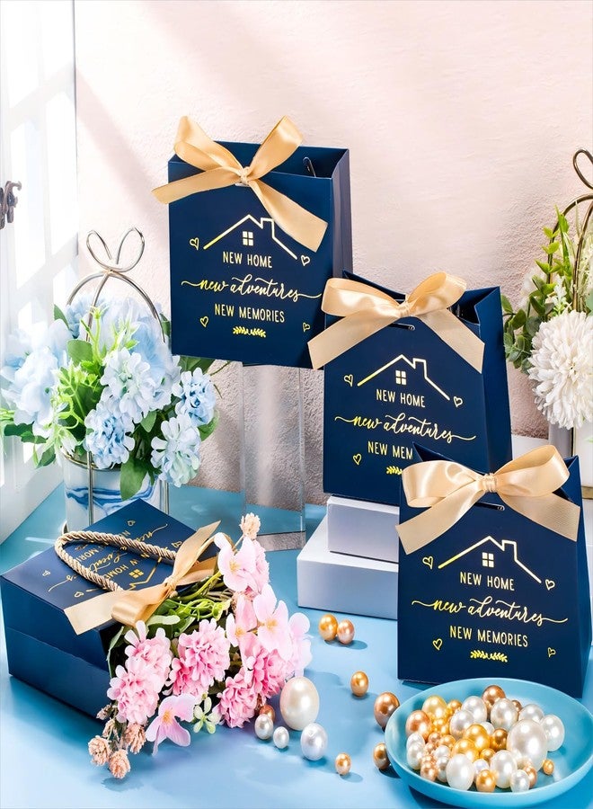 Spakon 25 Pcs Small Housewarming Gift Bags New Home Wrapping Real Estate Agent Gifts Bags with Golden Ribbon Bow and Handles for Clients Friends New Adventure Sweet Present Supplies (Navy Blue) - Image 4